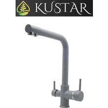 Kustar Gri Granit Kaplama 3 Yollu Arıtma Çıkışlı Mutfak Eviye Bataryası