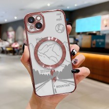 HONTINGA iPhone 14 Plus ile Uyumlu Şeffaf Magsafe Wireless Kılıfı Düşüme Önleyici Basitlik Anti Düşme Kamera Korumali Dağ Desen Yumuşak Silikon Telefon Kılıfı Kadın ve Erkek Için Uygundur K7-2060