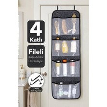 Meleni Home 4 Bölmeli Kapı Arkası Düzenleyici - File Cepli Asılabilir Keçe Banyo Dolap Içi Organizer 32X103 cm
