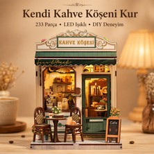 Emirgan Kahve Köşesi Nook Book Mini Book Nook Dıy Kit – Kendin Yap LED Işıklı Ahşap Minyatür Kitap Köşesi