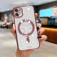 HONTINGA iPhone 11 ile Uyumlu Şeffaf Magsafe Wireless Kılıfı Düşüme Önleyici Basitlik Anti Düşme Kamera Korumali Yıldız Desen Yumuşak Silikon Telefon Kılıfı Kadın ve Erkek Için Uygundur K7-2067