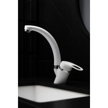 Kustar Sema Beyaz Kısa Mix Aç Kapa Banyo Lavabo Bataryası Pirinç Malzemeden Kolay Montaj