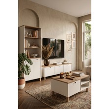 Robin Home Alaska Tv Ünitesi Orta Sehpa Kitaplık Ahşap Ayaklı 3'lü Set Ahşap-Beyaz