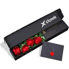 Çiçeek Siyah Kutuda Kırmızı 4 Gül