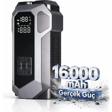 16000MAH 4’ü 1 Arada Akü Takviye Cihazı Hava Kompresörlü Powerbank LED Fenerli 12V Dizel/benzin Uyumlu Jump Starter