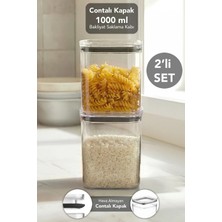 Meleni Home 2'li Pure Kare Saklama Kabı - Contalı Kapaklı Şeffaf Mika Hava Almaz Erzak Un Bakliyat Kabı 1000ML