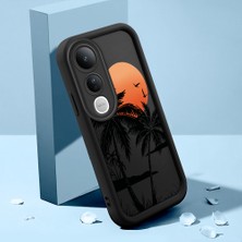 HONTINGA Vivo V50 Lite ile Uyumlu Kılıfı Düşüme Önleyici Basitlik Anti Düşme Kamera Korumali Şirin Kedi Manzara Siyah Desen Yumuşak Silikon Telefon Kılıfı Kadın ve Erkek Için Uygundur K2-0075