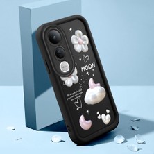 HONTINGA Vivo V50 Lite ile Uyumlu Kılıfı Düşüme Önleyici Basitlik Anti Düşme Kamera Korumali Şirin Kedi Bulut Siyah Desen Yumuşak Silikon Telefon Kılıfı Kadın ve Erkek Için Uygundur K2-0078