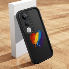 HONTINGA Vivo V50 Lite ile Uyumlu Kılıfı Düşüme Önleyici Basitlik Anti Düşme Kamera Korumali Şirin Kedi Kalp Siyah Desen Yumuşak Silikon Telefon Kılıfı Kadın ve Erkek Için Uygundur K2-0077