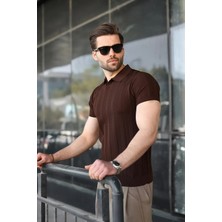 Madmext Kahverengi Slim Fit Polo Yaka Triko Erkek Tişört E7491