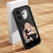 HONTINGA Vıvo V60 Lite ile Uyumlu Kılıfı Düşüme Önleyici Basitlik Anti Düşme Kamera Korumali Şirin Kedi Güzel Kadın Siyah Desen Yumuşak Silikon Telefon Kılıfı Kadın ve Erkek Için Uygundur K2-0069