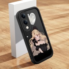 HONTINGA Vivo Y04 ile Uyumlu Kılıfı Düşüme Önleyici Basitlik Anti Düşme Kamera Korumali Şirin Kedi Güzel Kadın Siyah Desen Yumuşak Silikon Telefon Kılıfı Kadın ve Erkek Için Uygundur K2-0069