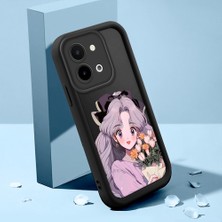 HONTINGA Vivo Y28 ile Uyumlu Kılıfı Düşüme Önleyici Basitlik Anti Düşme Kamera Korumali Şirin Kedi Güzel Kadın Siyah Desen Yumuşak Silikon Telefon Kılıfı Kadın ve Erkek Için Uygundur K2-0069