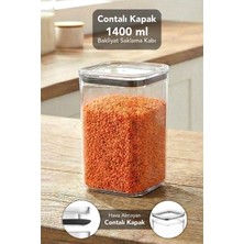 Meleni Home Pure Kare Saklama Kabı - Contalı Kapaklı Şeffaf Mika Hava Almaz Erzak Un Bakliyat Kabı 1400ML