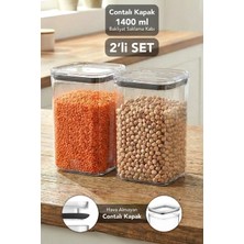 Meleni Home 2'li Pure Kare Saklama Kabı - Contalı Kapaklı Şeffaf Mika Hava Almaz Erzak Un Bakliyat Kabı 1400ML