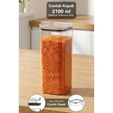 Meleni Home Pure Kare Saklama Kabı - Contalı Kapaklı Şeffaf Mika Hava Almaz Erzak Un Bakliyat Kabı 2100ML