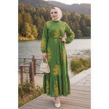 İlkimay.com Noyra Desenli Viskon Elbise 1722 - Haki