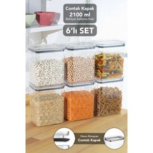 Meleni Home 6'lı Pure Dikdörtgen Saklama Kabı - Contalı Hava Almaz Şeffaf Mika Un Erzak Bakliyat Kabı 2100ML