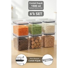 Meleni Home 6'lı Pure Dikdörtgen Saklama Kabı - Contalı Hava Almaz Şeffaf Mika Un Erzak Bakliyat Kabı 1500 ml