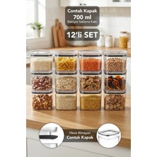 Meleni Home 12'li Pure Kare Saklama Kabı - Contalı Kapaklı Şeffaf Mika Hava Almaz Erzak Un Bakliyat Kabı 700ML