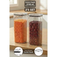 Meleni Home 2'li Pure Kare Saklama Kabı - Contalı Kapaklı Şeffaf Mika Hava Almaz Erzak Un Bakliyat Kabı 2100ML
