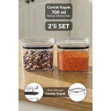 Meleni Home 2'li Pure Kare Saklama Kabı - Contalı Kapaklı Şeffaf Mika Hava Almaz Erzak Un Bakliyat Kabı 700ML