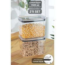 Meleni Home 2'li Pure Dikdörtgen Saklama Kabı - Contalı Hava Almaz Şeffaf Mika Un Erzak Bakliyat Kabı 1500 ml