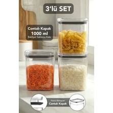 Meleni Home 3'lü Pure Kare Saklama Kabı - Contalı Kapaklı Şeffaf Mika Hava Almaz Erzak Un Bakliyat Kabı 1000ML
