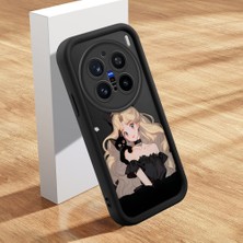 HONTINGA Vivo X200 Pro ile Uyumlu Kılıfı Düşüme Önleyici Basitlik Anti Düşme Kamera Korumali Şirin Kedi Güzel Kadın Siyah Desen Yumuşak Silikon Telefon Kılıfı Kadın ve Erkek Için Uygundur K2-0069