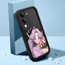 HONTINGA Vivo Y04 ile Uyumlu Kılıfı Düşüme Önleyici Basitlik Anti Düşme Kamera Korumali Şirin Kedi Güzel Kadın Siyah Desen Yumuşak Silikon Telefon Kılıfı Kadın ve Erkek Için Uygundur K2-0069
