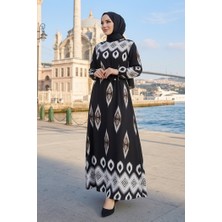İlkimay.com Alera Desenli Viskon Elbise 1720 - Kahve