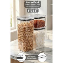Meleni Home 3'lü Pure Kare Saklama Kabı Seti - Hava Almaz Kapak Contalı Çok Amaçlı Erzak Bakliyat Un Kabı