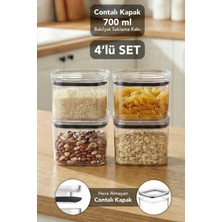 Meleni Home 4'lü Pure Kare Saklama Kabı - Contalı Kapaklı Şeffaf Mika Hava Almaz Erzak Un Bakliyat Kabı 700ML