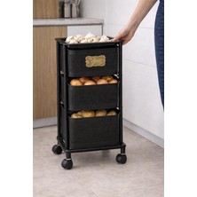 Mis Kitchen Tekerlekli 3 Katlı Kare Metal Organizer Sepet Meyvelik Sebzelik Siyah
