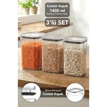 Meleni Home 3'lü Pure Kare Saklama Kabı - Contalı Kapaklı Şeffaf Mika Hava Almaz Erzak Un Bakliyat Kabı 1400ML