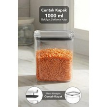 Meleni Home Pure Kare Saklama Kabı - Contalı Kapaklı Şeffaf Mika Hava Almaz Erzak Un Bakliyat Kabı 1000ML