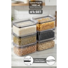 Meleni Home 6'lı Pure Dikdörtgen Saklama Kabı - Contalı Hava Almaz Şeffaf Mika Un Erzak Bakliyat Kabı 1000 ml