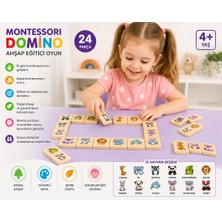 Özbience Eğitici Ahşap Domino Oyunu, 24 Parça, 12 Hayvan Desenli, 4+ Yaş