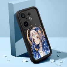 HONTINGA Vivo X200 Fe ile Uyumlu Kılıfı Düşüme Önleyici Basitlik Anti Düşme Kamera Korumali Şirin Kedi Güzel Kadın Siyah Desen Yumuşak Silikon Telefon Kılıfı Kadın ve Erkek Için Uygundur K2-0070