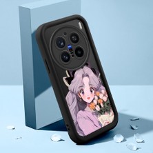 HONTINGA Vivo X200 Pro ile Uyumlu Kılıfı Düşüme Önleyici Basitlik Anti Düşme Kamera Korumali Şirin Kedi Güzel Kadın Siyah Desen Yumuşak Silikon Telefon Kılıfı Kadın ve Erkek Için Uygundur K2-0069