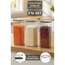 Meleni Home 3'lü Pure Kare Saklama Kabı - Contalı Kapaklı Şeffaf Mika Hava Almaz Erzak Un Bakliyat Kabı 2100ML