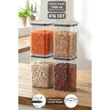 Meleni Home 4'lü Pure Kare Saklama Kabı - Contalı Kapaklı Şeffaf Mika Hava Almaz Erzak Un Bakliyat Kabı 1400ML