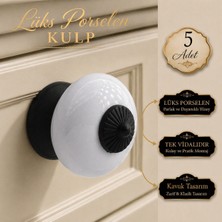 Badem10 (5 Adet) Retro Porselen Beyaz Renk Metal Taban Kulp Mobilya Gardrop Dolabı Kapak Kulpu Çekmece Kulbu