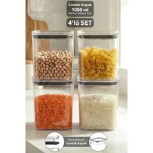 Meleni Home 4'lü Pure Kare Saklama Kabı - Contalı Kapaklı Şeffaf Mika Hava Almaz Erzak Un Bakliyat Kabı 1000ML
