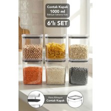 Meleni Home 6'lı Pure Kare Saklama Kabı - Contalı Kapaklı Şeffaf Mika Hava Almaz Erzak Un Bakliyat Kabı 1000ML