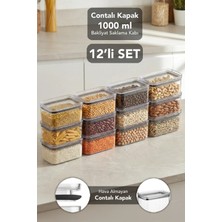 Meleni Home 12'li Pure Dikdörtgen Saklama Kabı - Contalı Hava Almaz Şeffaf Mika Un Erzak Bakliyat Kabı 1000 ml