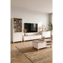 Robin Home Alaska Ahşap Ayaklı TV Ünitesi Orta Sehpa Kitaplık Konsol 4'lü Set Modern Tasarım Beyaz