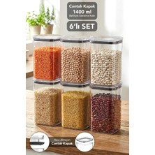 Meleni Home 6'lı Pure Kare Saklama Kabı - Contalı Kapaklı Şeffaf Mika Hava Almaz Erzak Un Bakliyat Kabı 1400ML