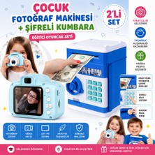 Qasul Çocuk Dijital Fotoğraf Makinesi + Şifreli Elektronik Kumbara Seti Eğitici Oyuncak Para Biriktirme & Fotoğraf Çekme
