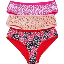 Bemy Store Pamuklu Geniş Kenarlı Likralı Desenli Bato Kadın Külot 3'lü Paket Set3